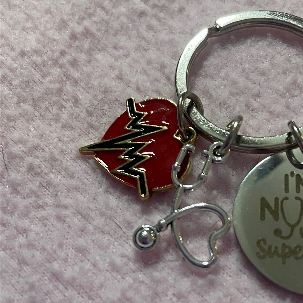 Keychain with Nurse Red Heart and Stethoscope Charms-silver tone